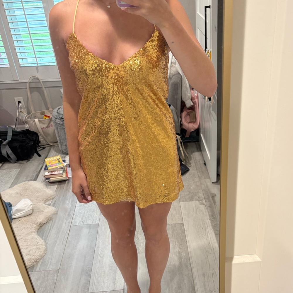 Showpo Gold Sequin Slip Dress